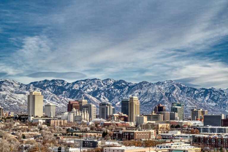 salt lake city skyline in winter