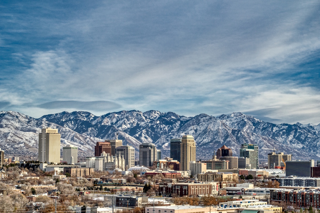 salt lake city skyline in winter
